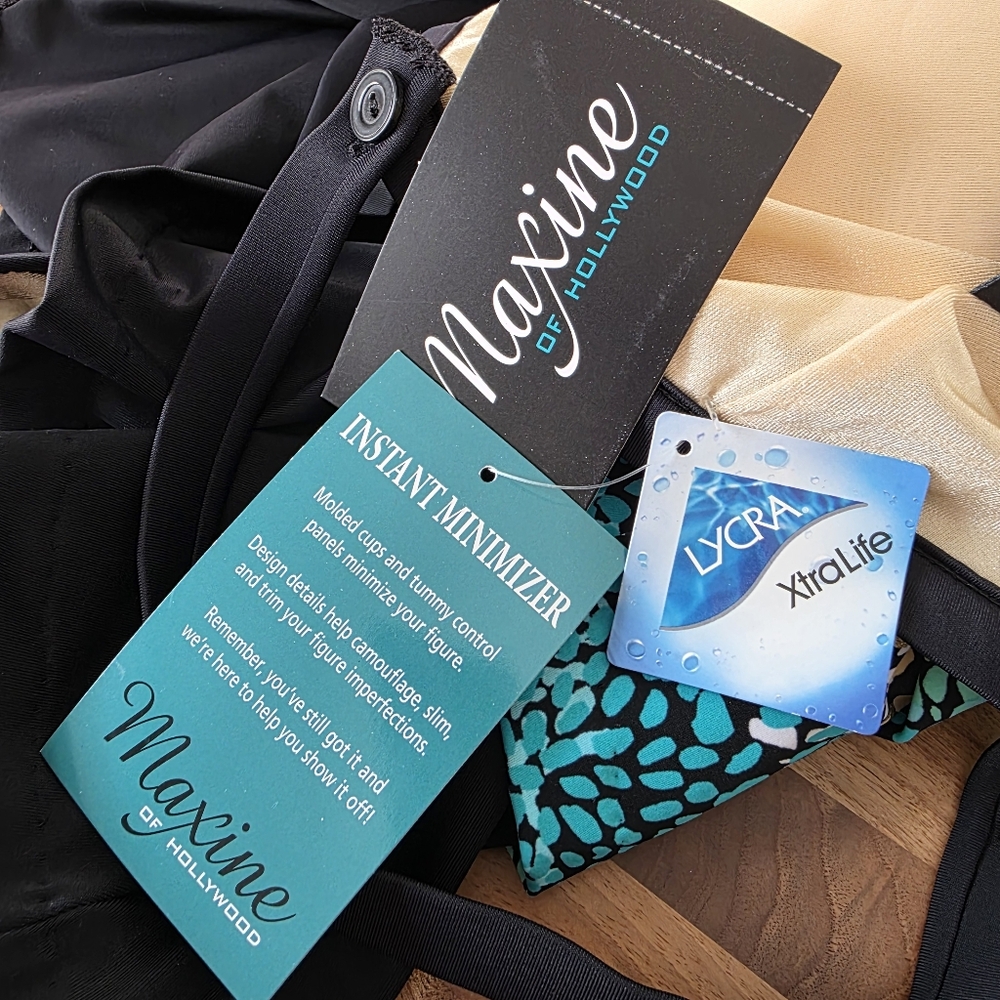 Maxine of Hollywood Teal and Black Floral One Piece Swimsuit - Picture 12 of 13